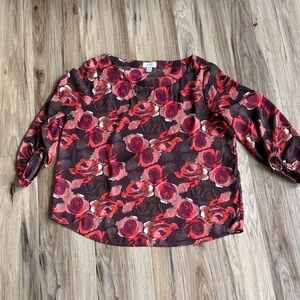LOFT Red and Pink Floral Blouse